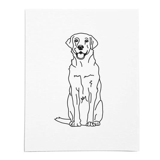 An art print featuring a line drawing of a Labrador dog on white linen paper