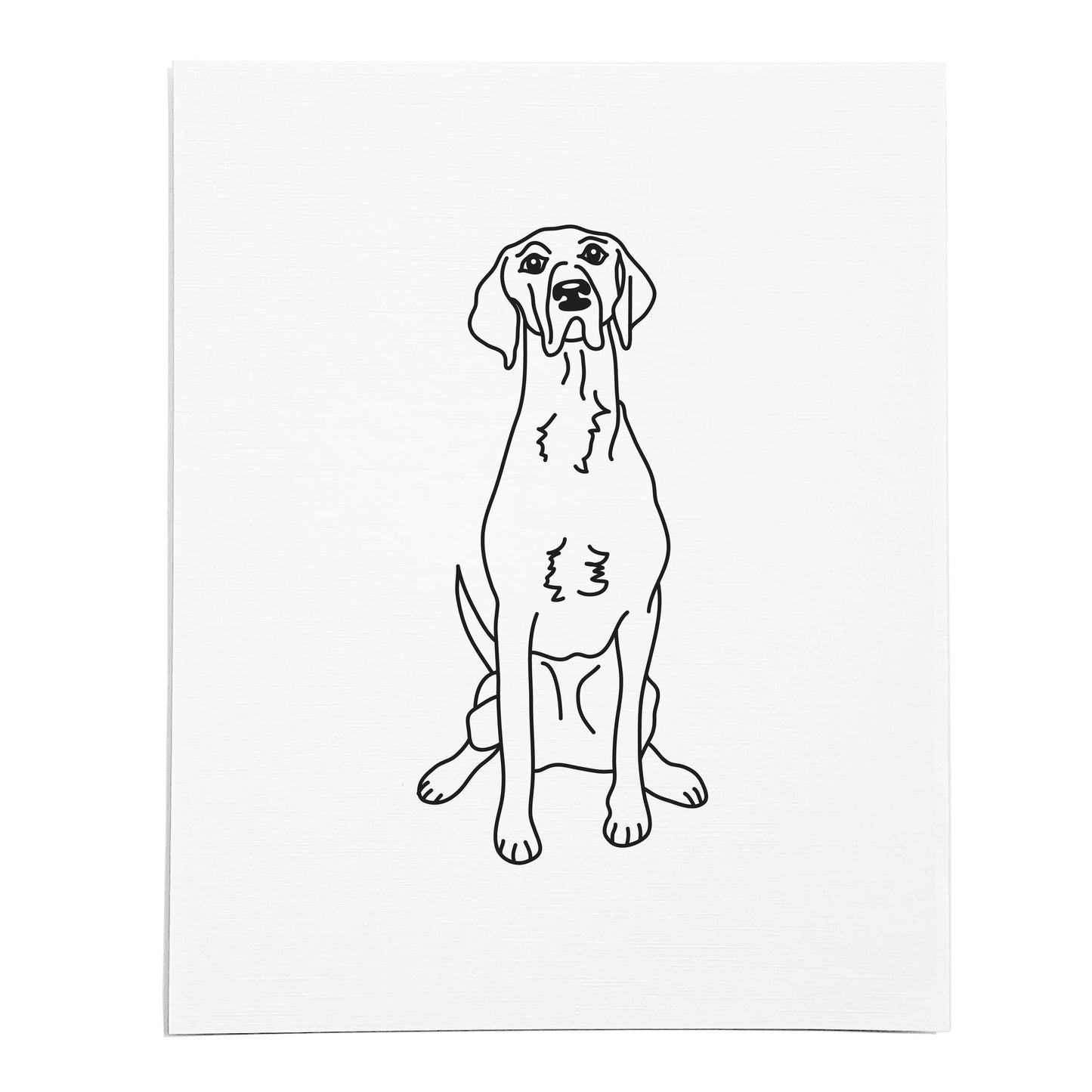 An art print featuring a line drawing of a Pointer dog on white linen paper