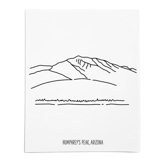 An art print featuring a line drawing of Humphrey's Peak on white linen paper