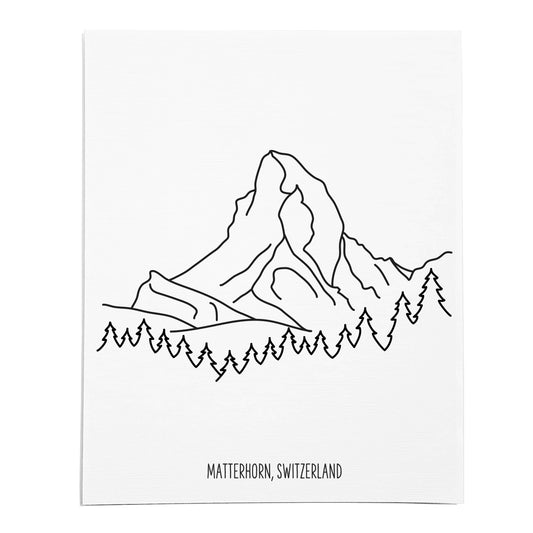 An art print featuring a line drawing of the Matterhorn on white linen paper