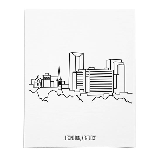 An art print featuring a line drawing of the Lexington Skyline on white linen paper