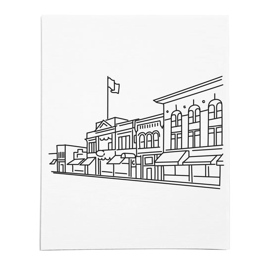 An art print featuring a line drawing of the Prescott Skyline on white linen paper