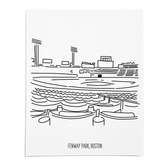 An art print featuring a line drawing of Fenway Park on white linen paper