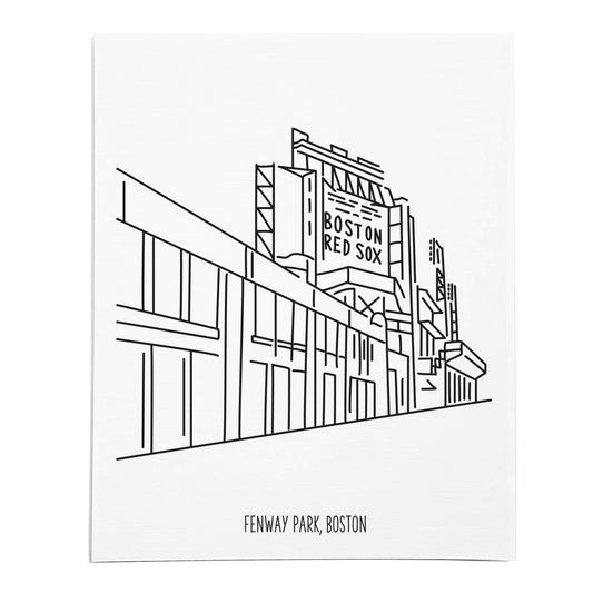 An art print featuring a line drawing of Fenway Park on white linen paper