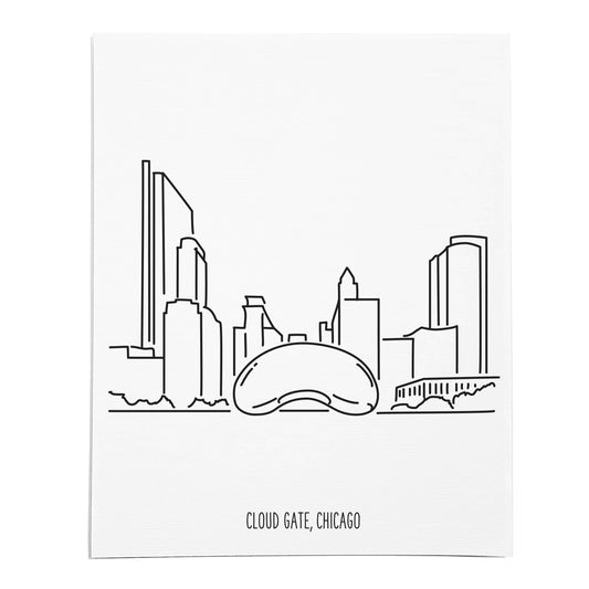 An art print featuring a line drawing of the Chicago Bean Sculpture on white linen paper