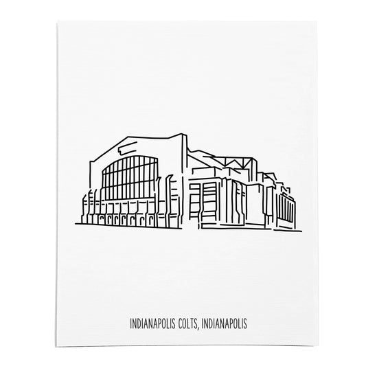 An art print featuring a line drawing of the Colts Stadium on white linen paper