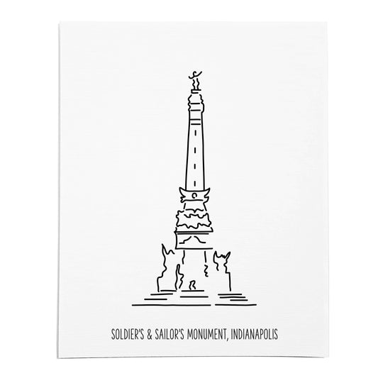 An art print featuring a line drawing of the Soldiers and Sailors Monument on white linen paper