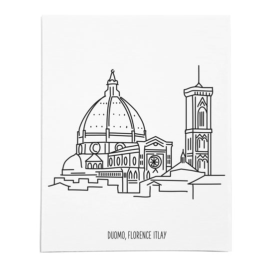 An art print featuring a line drawing of the Florence Duomo on white linen paper