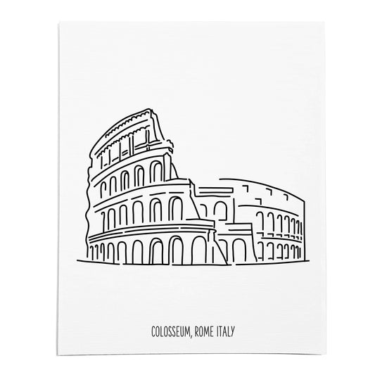 An art print featuring a line drawing of the Colosseum on white linen paper