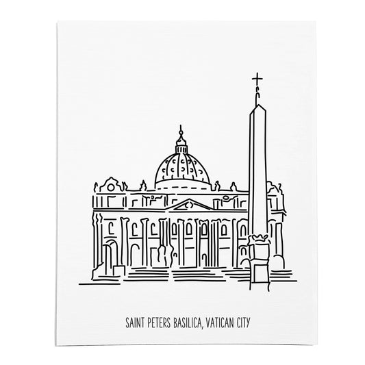 An art print featuring a line drawing of Saint Peters Basilica on white linen paper